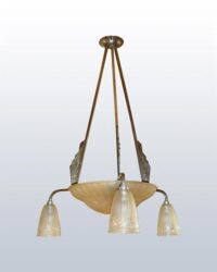 Art-Deco Lüster Messing verchromt Weissglas